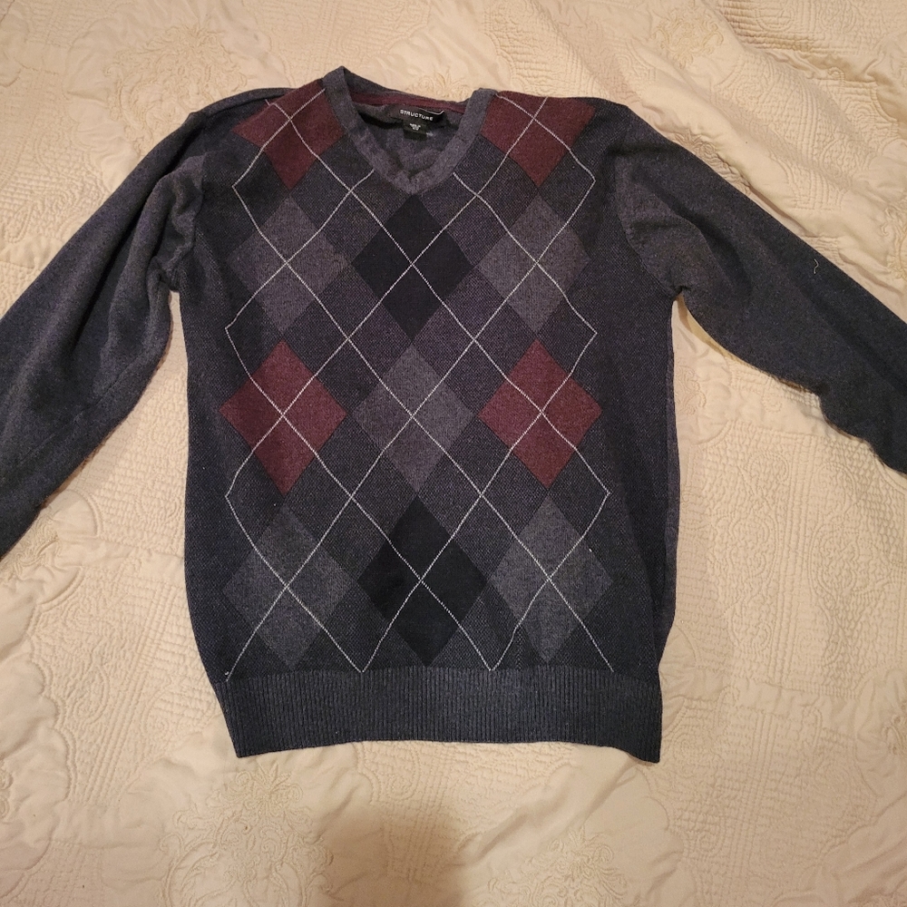 Structure Men's V neck argyle sweater Size M